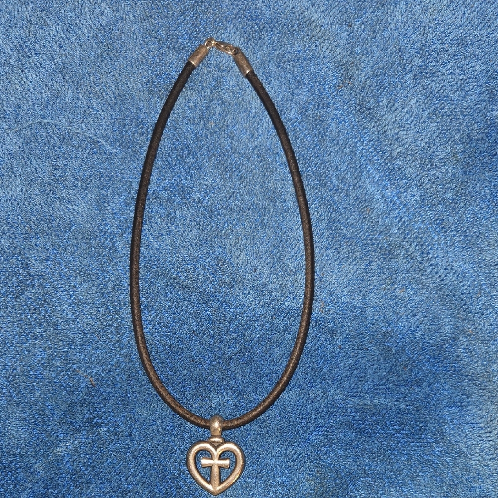 James Avery Silver Heart and Cross Pendant N with Black Cord